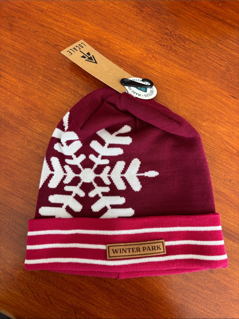 Winter Park Women's Burgundy Knit Beanie with White Snowflake
